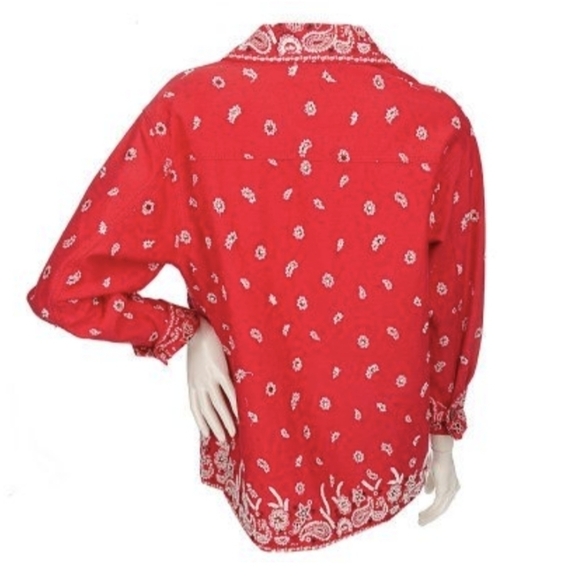 Quacker Factory QVC red bandana western Cowgirl embellished Jean jacket sz M - Picture 3 of 9